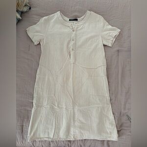 Cream Short Sleeve Button Dress